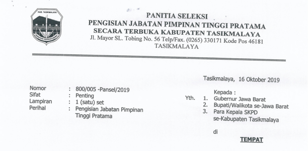 SELEKSI TERBUKA JPT PRATAMA DI LINGKUNGAN PEMERINTAH KABUPATEN TASIKMALAYA