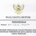 Pengumuman Hasil Seleksi Pengadaan Calon Pegawai Negeri Sipil di Lingkungan Pemerintah Kota Depok Tahun 2019